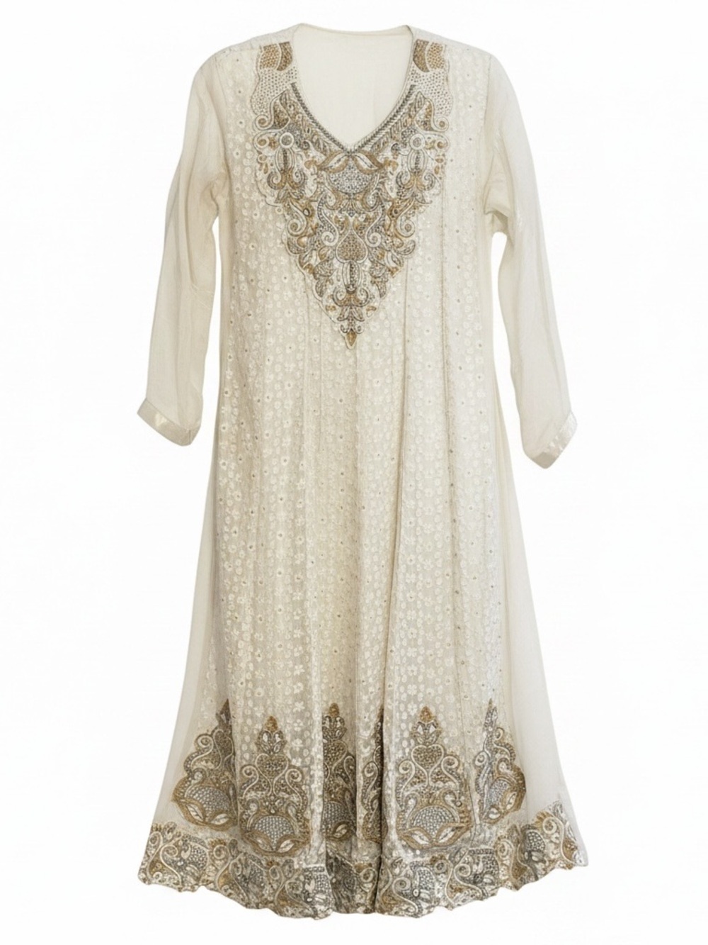 Elegant Cream Embroidered Long Sleeve Women's Kurta